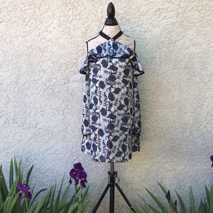 T.D.C Topson Contemporary Floral Ruffle Halter Cold Shoulder Long Sleeve Dress